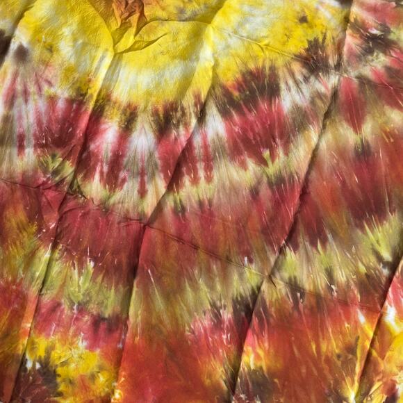 Brilliant Yellow Gold Orange Hand Tie Dyed Silk Scarf Large Square Boho Hippie - Picture 3 of 10